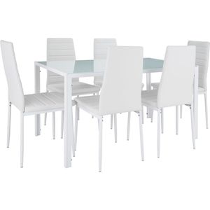 tectake - Eetkamergroep Berlin 6 stoelen en 1 tafel - wit - 404382