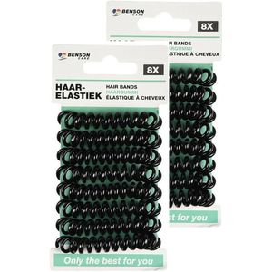 Benson Care Telefoonkabel haar elastiekjes - set 16x - zwart - zonder metaal - D5 cm