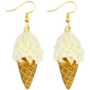 Fako Bijoux® - Oorbellen - IJsjes Met Softijs - 15x51mm - Wit/Beige