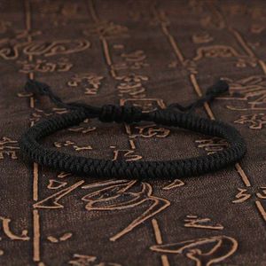 Touw Armband - Zwart - Geluksknooparmband - Handgemaakt - Gevlochten - Boeddhistische Knoop - Unisex