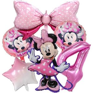 Minnie Mouse Ballonnen Set - Leeftijd: 4 Jaar - Roze Ballonnen - Kinderverjaardag - Feestversiering - Verjaardag Versiering - Mickey & Minnie Mouse - Disney Kinderfeestje - Feestpakket - Roze Verjaardag Ballonnen - MinnieMouse Ballonnen - Roze Ballon