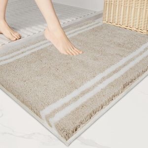 Badkamertapijt, waterabsorberende badmat, 50 x 76 cm, antislip, wasbaar, vloerkleed voor badkamer en douche, beige