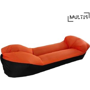 Multis Loungebank Opblaasbaar - Opblaasbare Bank - Luchtbed - Sofa - Opblaasbare Stoel - Opblaasbare Lounge - Luchtzak - Geschikt voor Tuin en Strand - 240x70 cm - Tot 400kg - Oranje/Zwart