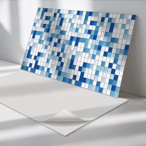 Wallfluent Vinyl Wandpaneel - Mozaïek in tinten blauw Zelfklevend Wandpaneel - 100 cm x 50 cm - Blauw PVC wandpaneel - Set van 1 - Rechthoekig Wandbekleding Vinyl - Texturen Wandpaneel - PVC Muurpaneel - Wandpaneel Keuken en Badkamer