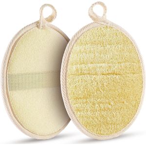 2-Pack Premium Natuurlijke Loofah Spons Exfoliërende Lichaamsscrub, Douche Loofahs voor Mannen, Vrouwen en Kinderen, Douchescrubber voor Lichaam en Gezicht, Gemaakt met Milieuvriendelijke en Biologisch Afbreekbare Loofah Sponsen.