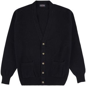 Osborne Knitwear Cardigan met knopen - Lamswol - Navy - 2XL