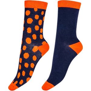 Pretty Polly Sokken - Bamboe - Milieu Vriendelijke - Oval Spot - Damessokken - One Size - Navy/Oranje - 2 Paar - Voordeelverpakking
