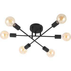 Trango6-vlams plafondlamp 1012-65AL *SKY* incl. 6x 4 Watt E27 2500K Amber LED lamp vintage kroonluchter zwart-mat, gangverlichting, keukenlamp, plafondlamp, woonkamerlamp Armen draaibaar