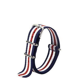 Premium Navy Blue Red White - Nato strap 22mm - Stripe - Horlogeband Blauw Rood Wit