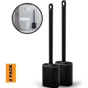 Purify Prime - 2 Stuks Siliconen Toiletborstelset met Sneldrogende Houder en Wandmontage - Zwart - Wc Borstel - Toiletborstel - Sneldrogend, Stevig en Hygiënisch - Toilet Borstel Houder - Vrijstaand en Hangend - Toiletset