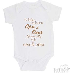 100% katoenen Romper ""De liefste en leukste Opa & Oma zijn toevallig mijn opa & oma"" Unisex Katoen Wit/capuccino Maat 62/68