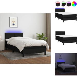 vidaXL Boxspring Bed - 203 x 90 cm - met LED-verlichting - verstelbaar hoofdbord - pocketvering matras en huidvriendelijk topmatras - Zwart/wit LED-strip inbegrepen - Bed