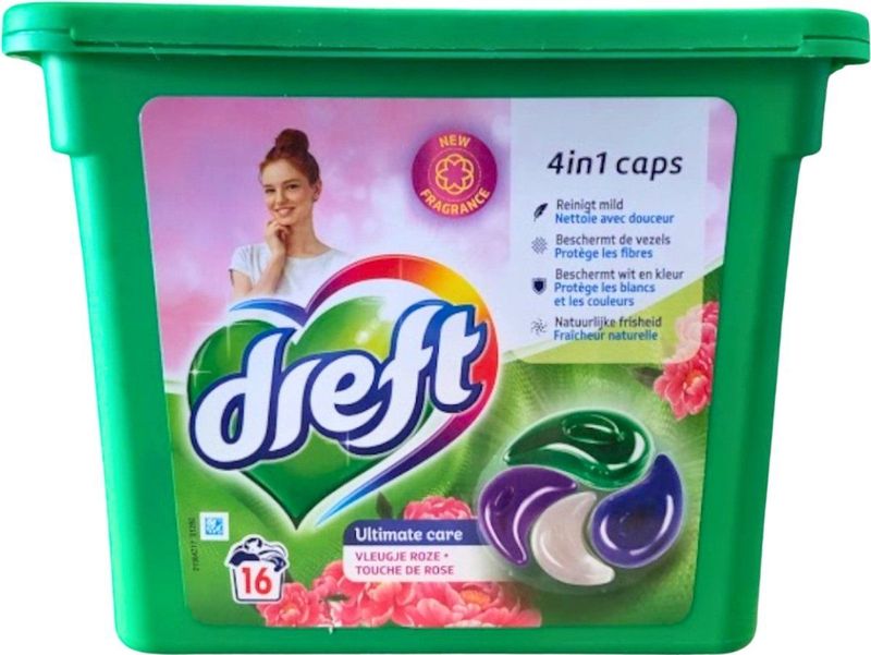 Dreft - Wasmiddelcapsules 4in1 - Witte en Gekleurde Was - Vleugje Roze - 16 Wasbeurten