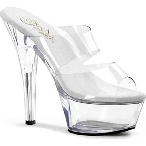 Pleaser - KISS-202 Muiltjes - Paaldans schoenen - 40 Shoes - Transparant/Zilverkleurig