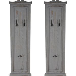 Cosmo Casa Set van 2 kapstokken - Wandkapstok - Kapstokpaneel - Wandhaken hout 109x28x4cm - Grijs - shabby