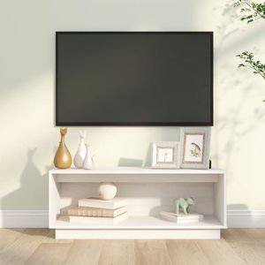 The Living Store Zwevend TV-meubel - Grenenhout - Wit - 90x35x35 cm - Opbergruimte - Display functie