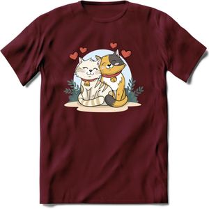 Knuffel kat Valentijn T-Shirt | Grappig Valentijnsdag Cadeautje voor Hem en Haar | Dames - Heren - Unisex | Kleding Cadeau | - Burgundy - S