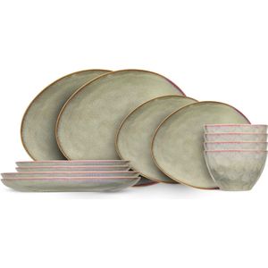 Cosy & Trendy - Serviesset Trentino - Organisch - 12-Delig - Voor 4 Personen - 4 Dinerborden, 4 Ontbijtborden en 4 Soepkommen