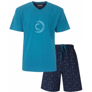 MEQ Heren Shortama - Pyjama Set - met V-hals - Aqua Groen - Maat S