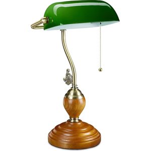 Relaxdays Bankierslamp met trekschakelaar - bureaulamp retro - notarislamp - tafellamp