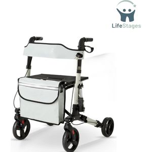 LifeStages - Rollator Lichtgewicht En Opvouwbaar - Aluminium Rollator - Lichtgewicht Rollator - Opstaphulp - Opvouwbare Lichtgewicht Rollator - Carbon - Belastbaar Tot 136kg