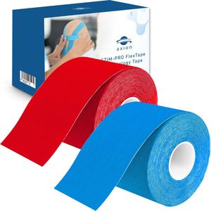 axion - Kinesiologie Tape Set - Blauw Rood - Waterdicht - Huidvriendelijk - Elastisch - 5 Meter