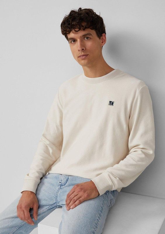 s.Oliver - Sweatshirt - Ivoor/Navy - Effen - Lange Mouw