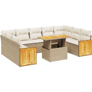 vidaXL Loungeset 10-delig met kussens - Beige Loungeset - Tuinmeubels - Lounge Set - PE-rattan - Acacia Hout