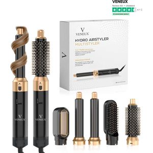 VENEUX® Föhnborstel - Airstyler - Krulborstel - Warmteborstel - 5 in 1 Multistyler - Zwart Met Goud - 2025 Editie