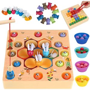 Speelgoed Houten Clip Kralen Bordspel, Color Row Montessori Bordspel, Early Education Puzzel Bordspel kleuterschool educatief speelgoed cadeau voor kinderen jongens meisjes vanaf 3 4 5 jaar