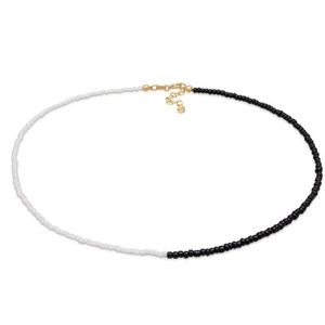 Elli Dames Halsketting Dames choker glazen kralen Ying Yang in 925 sterling zilver verguld