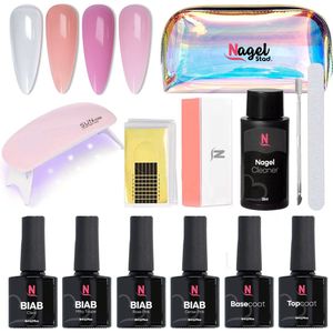 Nagelstad® BIAB Starter Pakket | Builder in a Bottle | BIAB Nagel Builder Gel | BIAB Nagellak Starterset | 4 Populairste Kleuren | HEMA & TPO Free | Inclusief Nagel Cleaner en LED Lamp