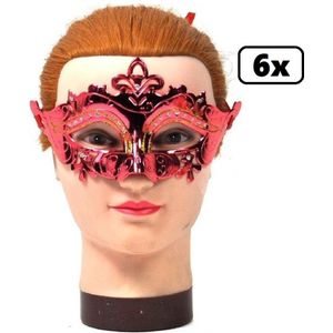 6x Venetiaans oogmasker Venetie assortie kleur - Festival thema feest party oogmasker