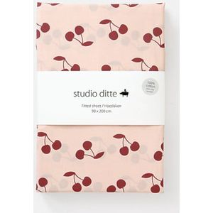 Studio Ditte Hoeslaken Kersen 90x200cm - Roze/Donkerrood