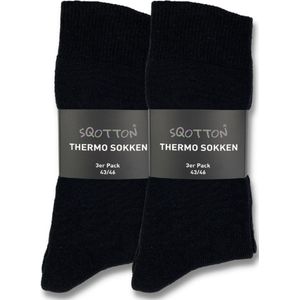 6 paar Thermosokken - SQOTTON® - Warme sokken - Badstof gevoerd - Werksokken - Zwart - Maat 43-46