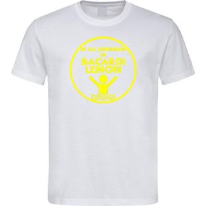 Wit T-Shirt met “ Ik ga zwemmen in Bacardi Lemon “ print Neon Geel Size M