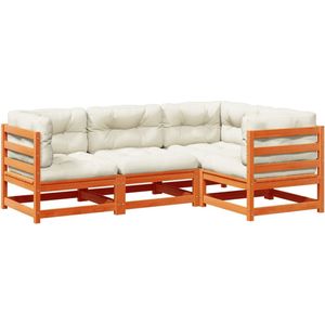 vidaXL Loungeset 4-delig met kussens - Grenenhout Tuin Lounge Set - Hoek Bank - Tuinset - Houten Loungebank - Buitenlounge