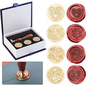 Elegante Wax-Zegelstempelset Voor Bruiloften En Kaarten – 4 Stuks Met Houten Handvat