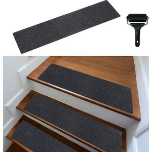 Traptreden matten modern set van 5, 75 x 20 cm groot vilt zelfklevend | trapmatten binnen 5 stuks tapijt traptreden traptapijt zelfklevende trappen, donkergrijs antraciet