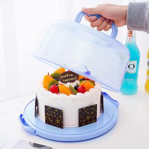 Ronde taartdrager met kap en handvat, 10 inch transparante PP taarttransportdoos, taartdoos met sluiting voor taarten, 25 x 12,5 cm (blauw)