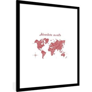 Fotolijst incl. Poster - Wereldkaart - Quotes - Rood - 60x80 cm - Posterlijst