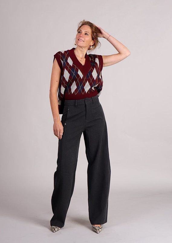 Co Couture - RowCC Check Vest - Bordeaux - Mouwloos Model - Argyle Ruitpatroon