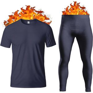 Thermisch Ondergoed voor Heren - Korte Mouwen T-Shirt, Lange Onderbroek en Vest - Ultrar zacht en Warm - Maten S-XXL - Marineblauw