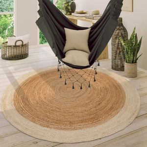 Paco Home Vloerkleed Rond Woonkamer Jute Boho Ethno Handgemaakt Natuurlijk Vloerkleed 80 cm Rund