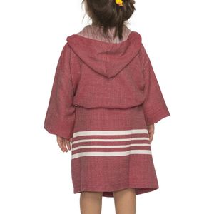 Lalay Hamam Badjas Sun Kids Bordeaux - 8-9 jaar - jongens/meisjes/uniseks - badjas kind / kinderen met capuchon - zwembadjas