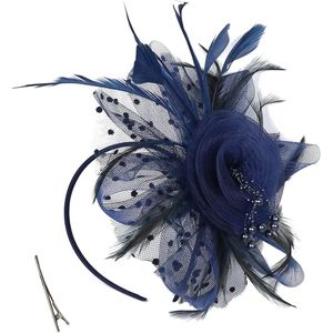 JGS Premium - Mesh hoofddeksel met vintage look en bloemenhart voor vrouwen en meisjes - Marineblauw - Haaraccessoire met mesh