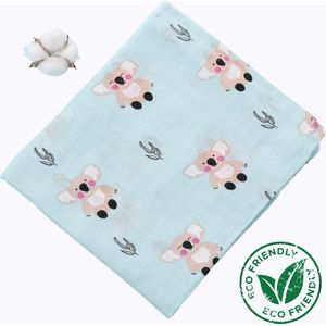 Triplepack 3x BoefieBoef Turquoise Koala Grote XL Hydrofiele Doek Baby - Duurzaam Eco Bamboe | Swaddle, Inbakerdoek, Hydrofiele Luier & Babydeken - Beest Blauw Groen Grijs