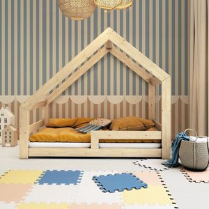 Need Sleep - Montessori Huisbed 120x190 cm – Peuterbed met Valbeveiliging – Asymmetrisch – Naturel Hout