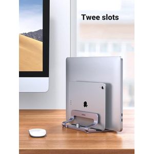Dubbele Verticale Laptop Stand - Ruimtebesparende Aluminium Houder voor MacBook Pro/Air iPad Huawai Surface Dell HP Lenovo