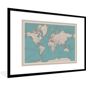 Fotolijst incl. Poster - Wereldkaart - Vintage - Atlas - Kinderen - Jongens - Meisjes - 90x60 cm - Posterlijst